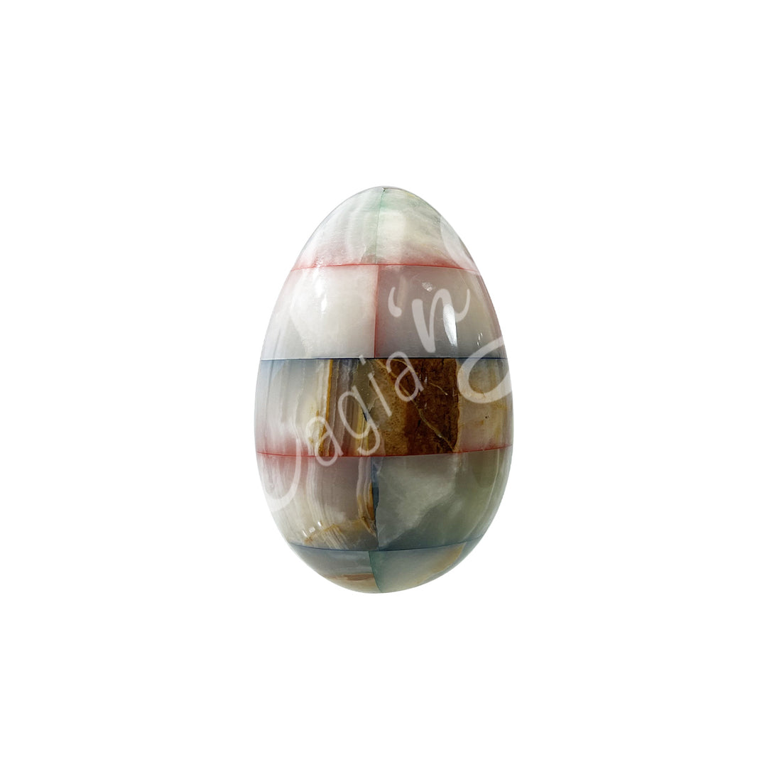 Egg-shaped piece made of Multicolor Onyx.