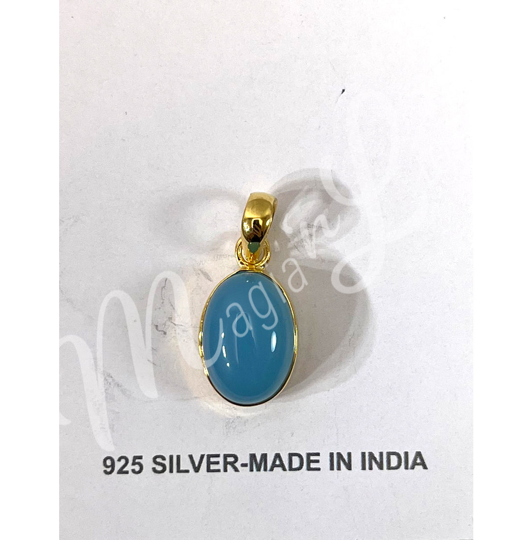 Sterling Silver Pendant Oval Chalcedony Gold plated 0.75-0.85"L