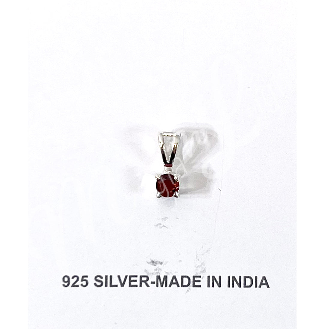 Sterling Silver Pendant Square Faceted Garnet 0.35"L