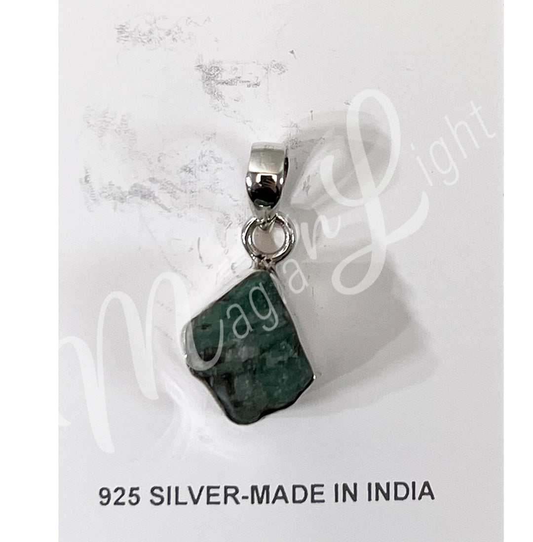 Sterling Silver Pendant Free Shape Natural Emerald 1"L