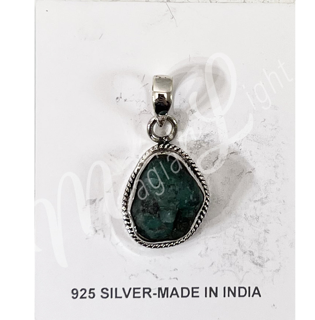 Sterling Silver Pendant Free Shape Natural Emerald 1.15"L