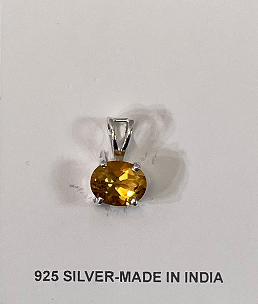 Sterling Silver Pendant Oval Faceted Citrine