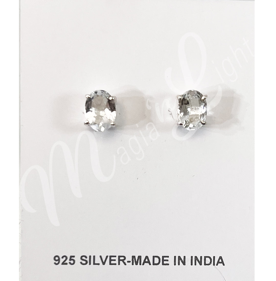 Pendientes de Plata Esterlina con Aquamarina Ovalada y Facetada 0,25"