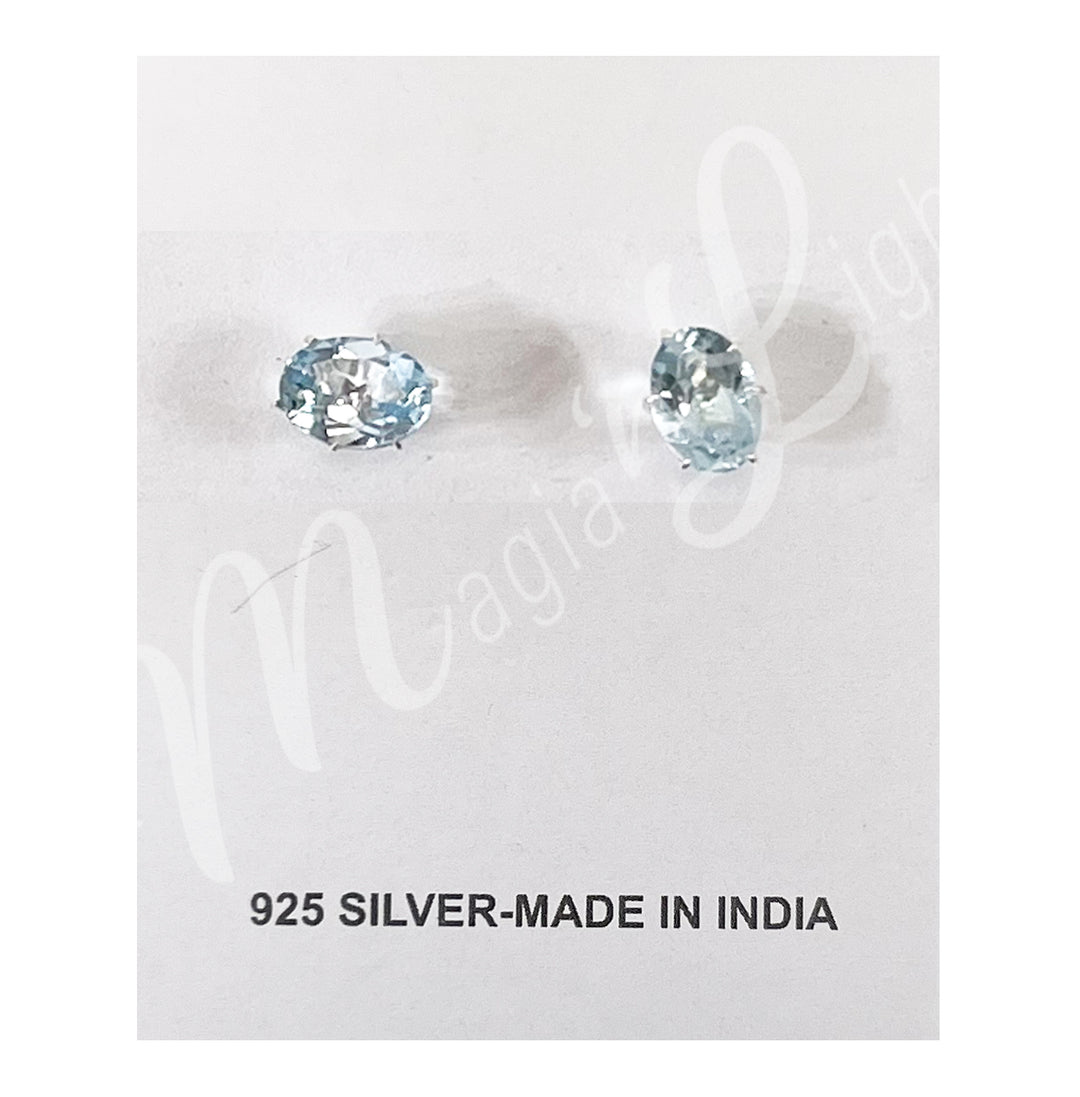 Pendientes de Plata Esterlina con Topacio Azul Facetado Redondo 0,25"