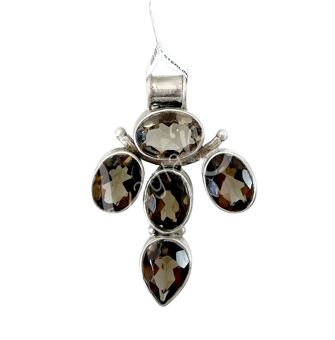 Sterling Silver Pendant Smoky Quartz 60mm