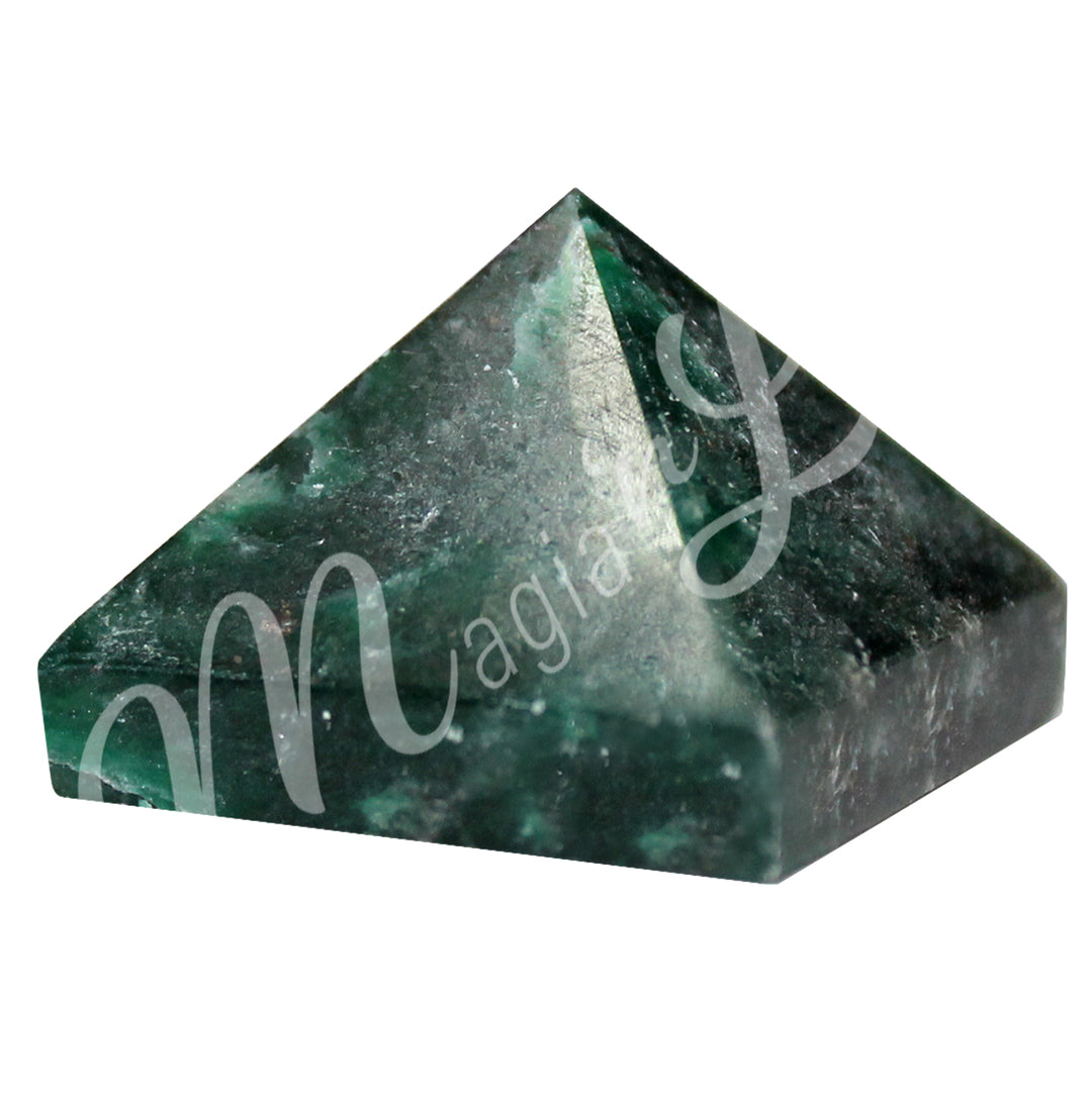 A four side pyramid made of Emerald Fuchsite.