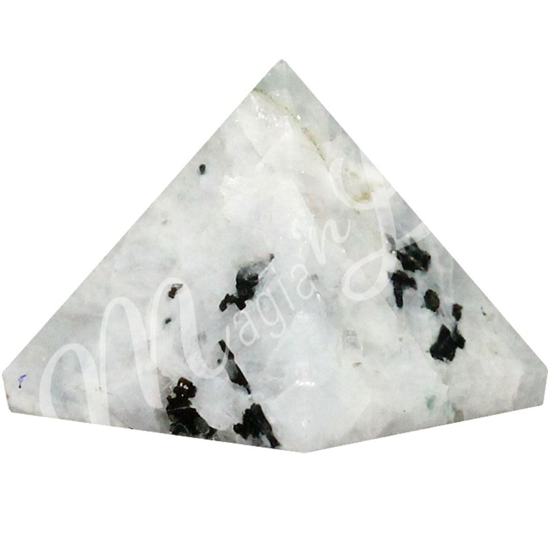 A four side pyramid made of Rainbow Moonstone.
