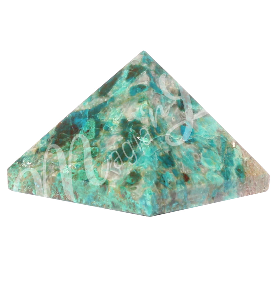 A four side pyramid made of Chrysocolla.