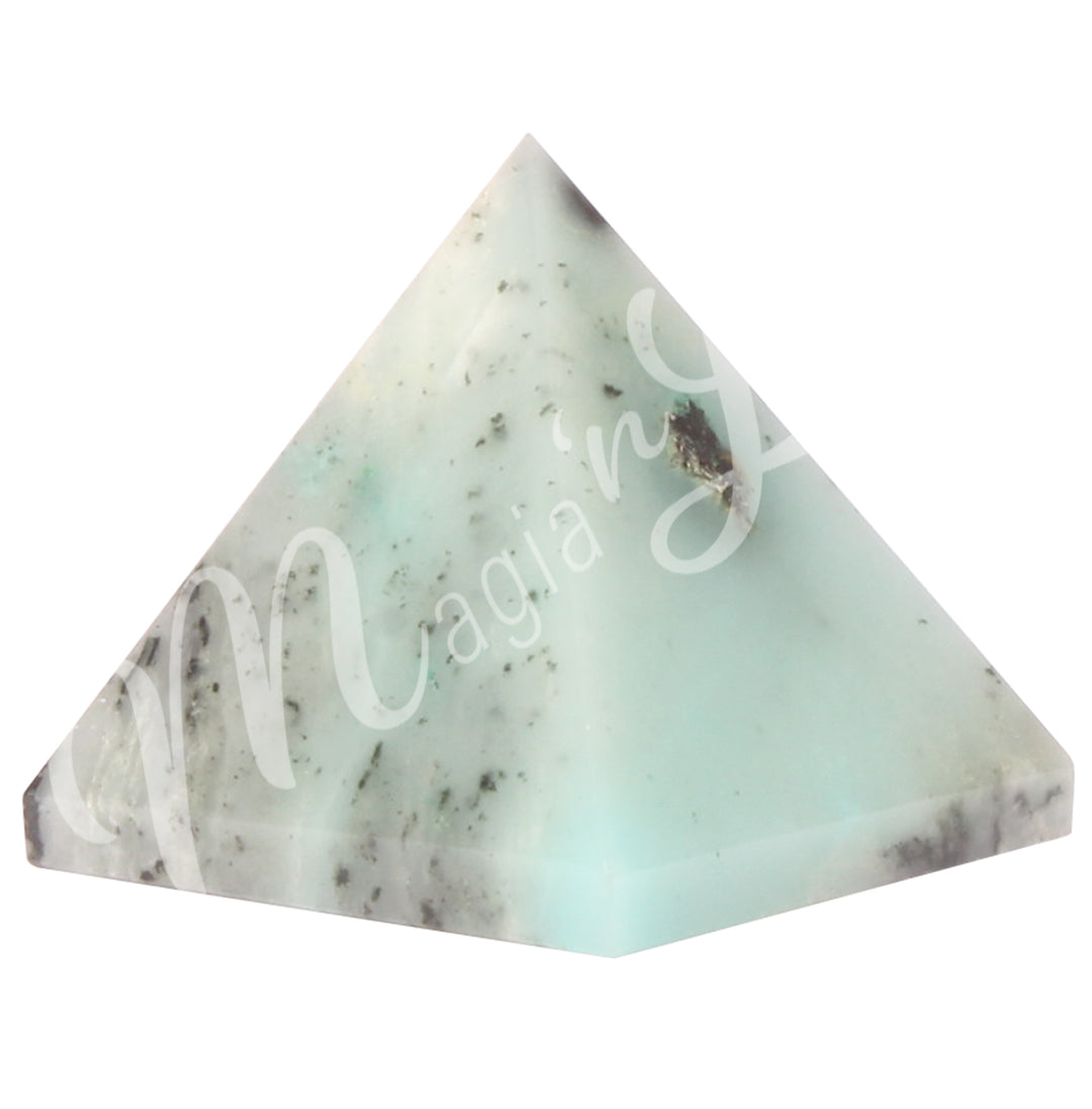 A four side pyramid made of Blue Opal.