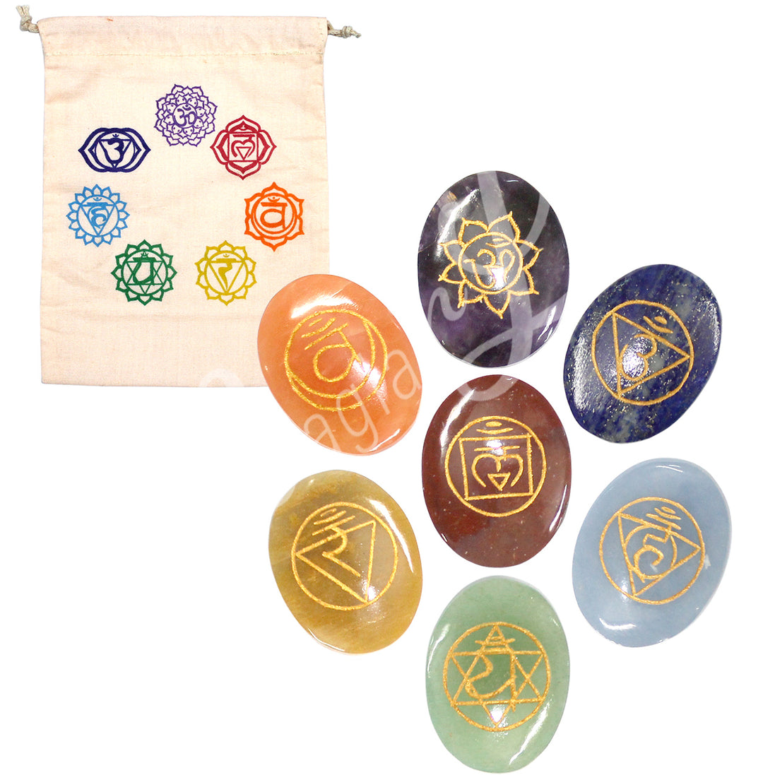 Worry Stones Engraved Chakras (Set of 7) 1.5-1.75″
