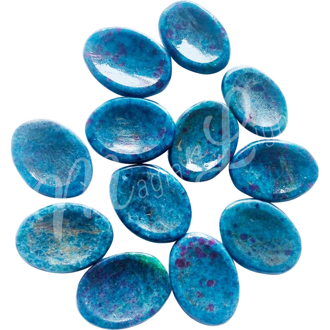 Worry Stone Blue Kyanite with Ruby 1.5-1.75″