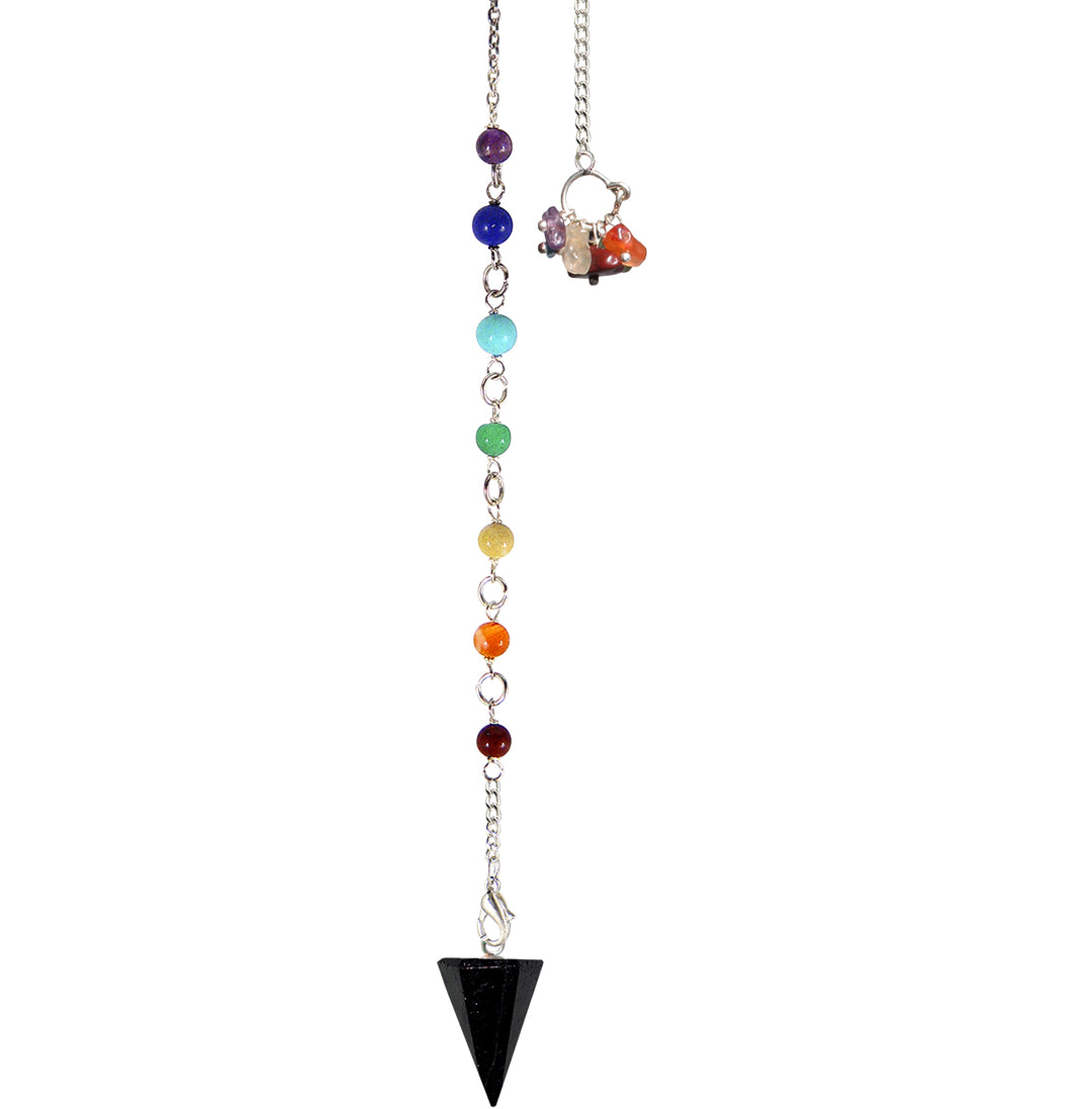 Pendulum Hexagonal Black Tourmaline Point with Chakra Chain 10.5-11"L