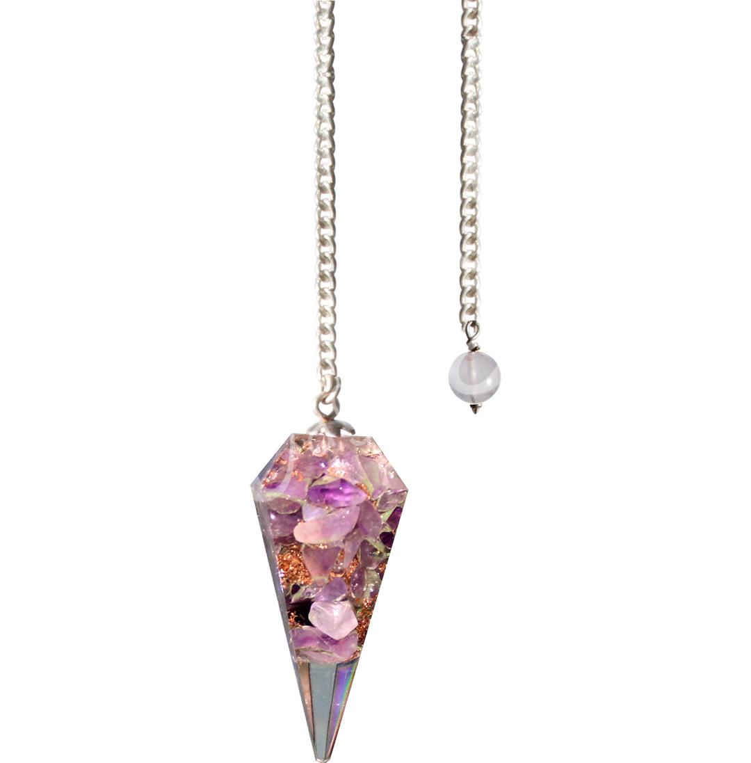 Pendulum Hexagonal Amethyst in Orgone Point 9"L