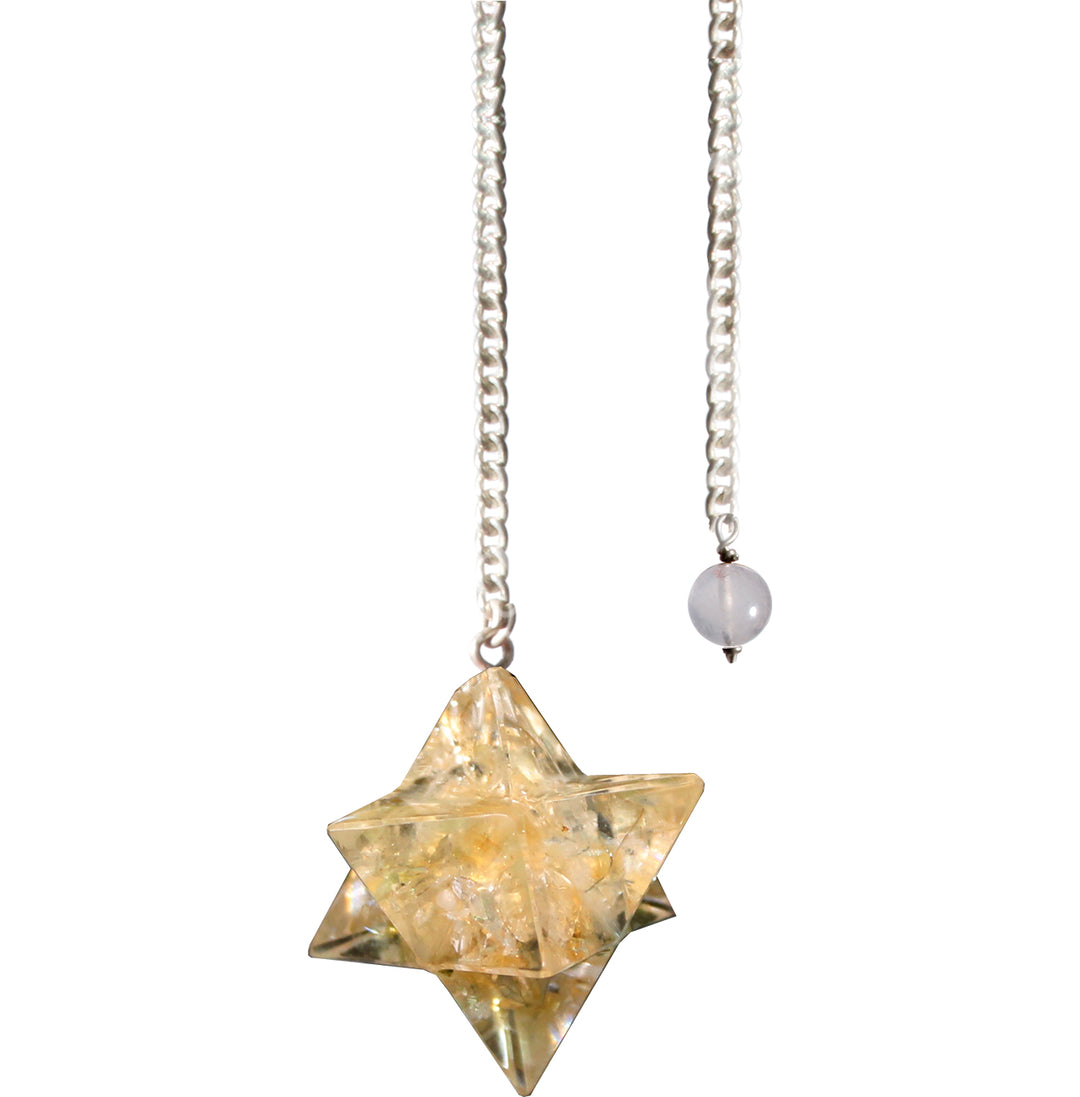 Pendulum Citrine in Orgone Merkaba with Plain Chain 9"L
