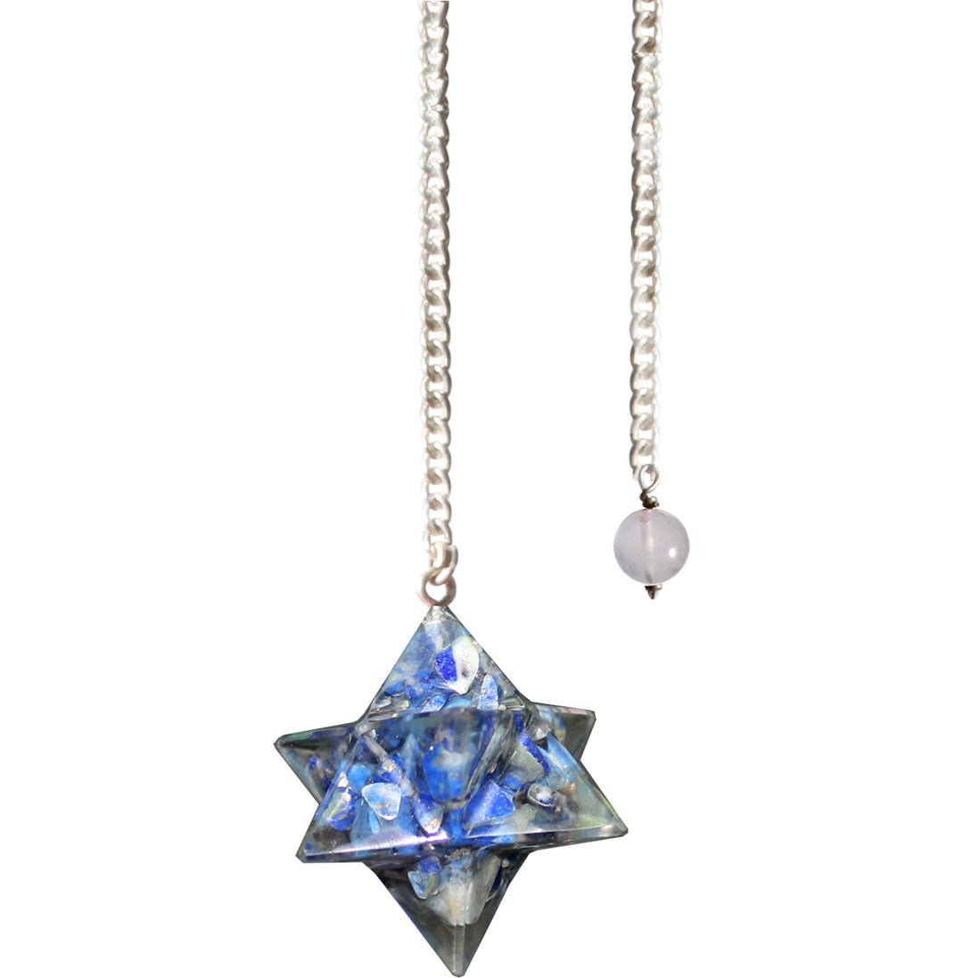 Pendulum Lapis Lazuli in Orgone Merkaba with Plain Chain 9"L