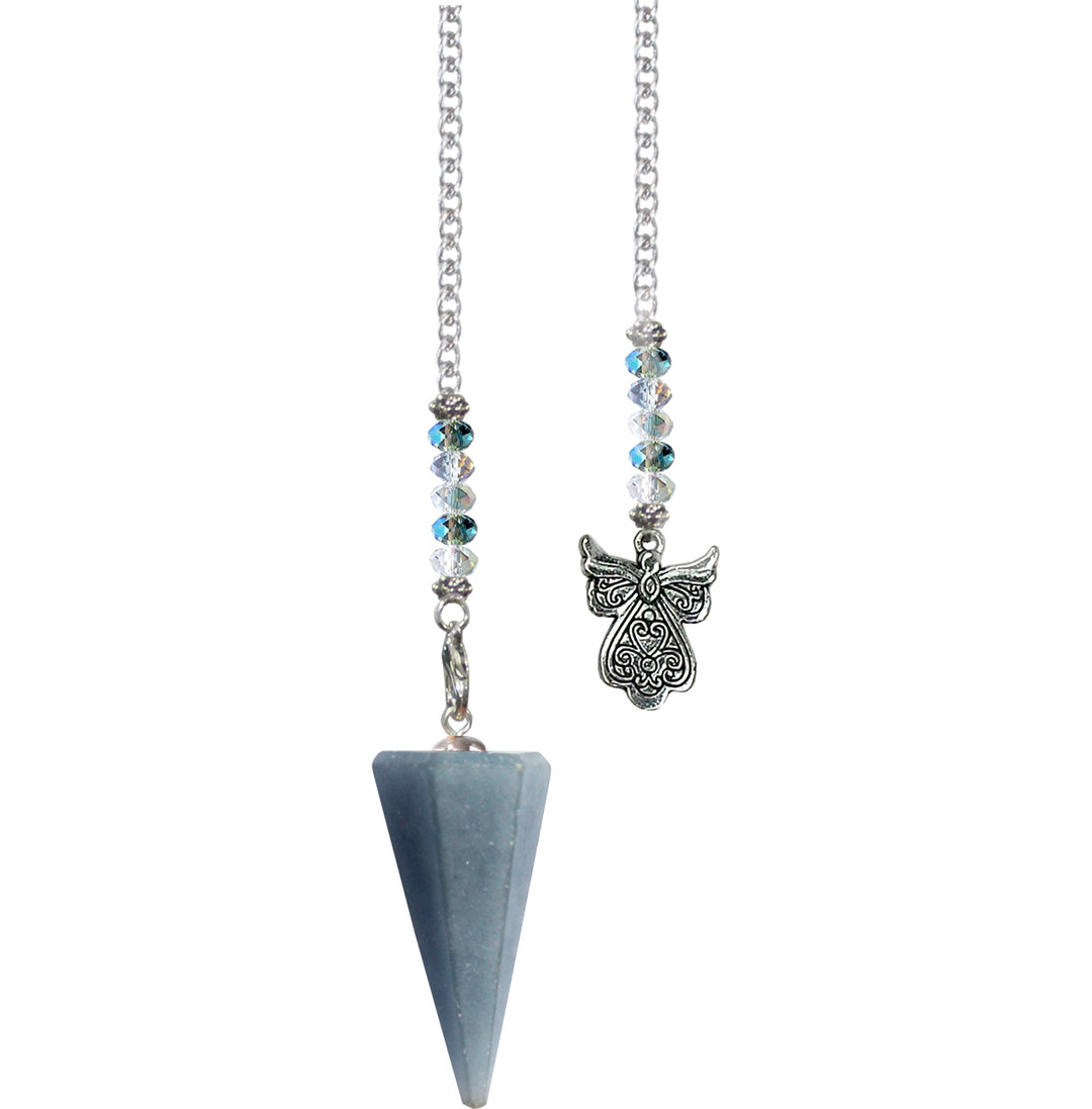 Pendulum Hexagonal Angelite w Angel Beaded Chain 11"L