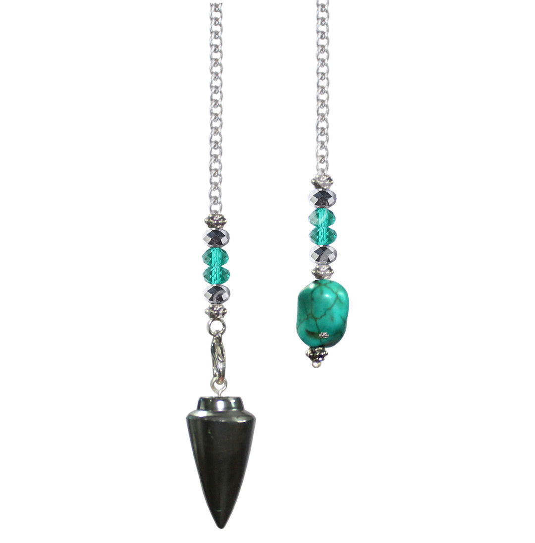 Pendulum Hematite Point with Turquoise Nugget 13"L