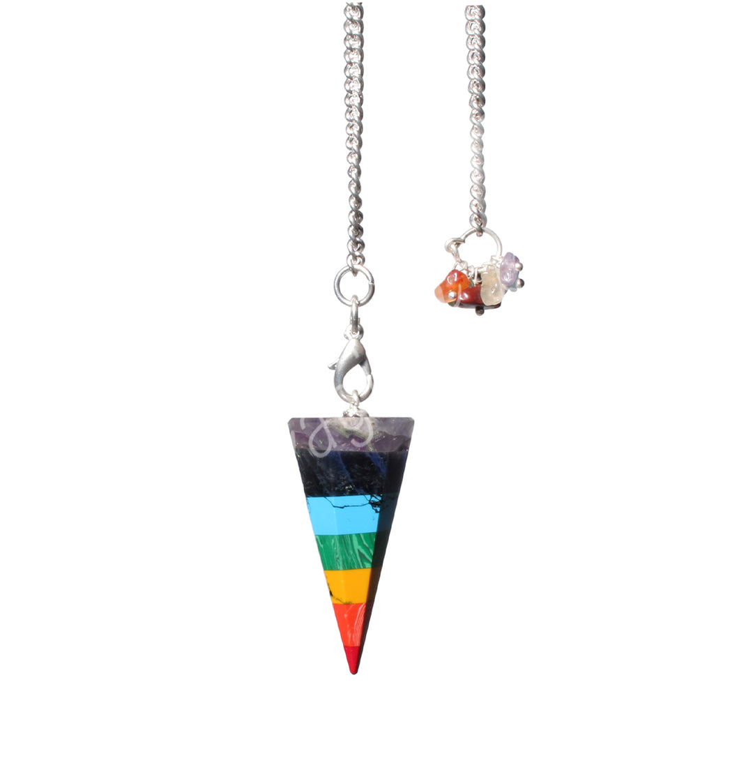 An hexagonal chakra pendulum with a plain chain.