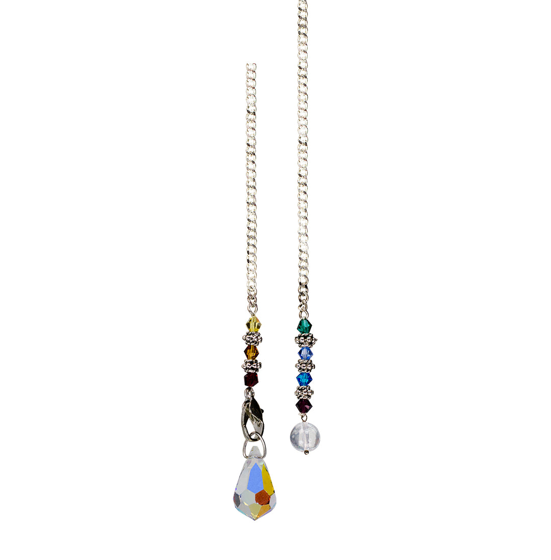 Pendulum AB Glass Teardrop w Chakra Beaded Chain 10.5-11″L