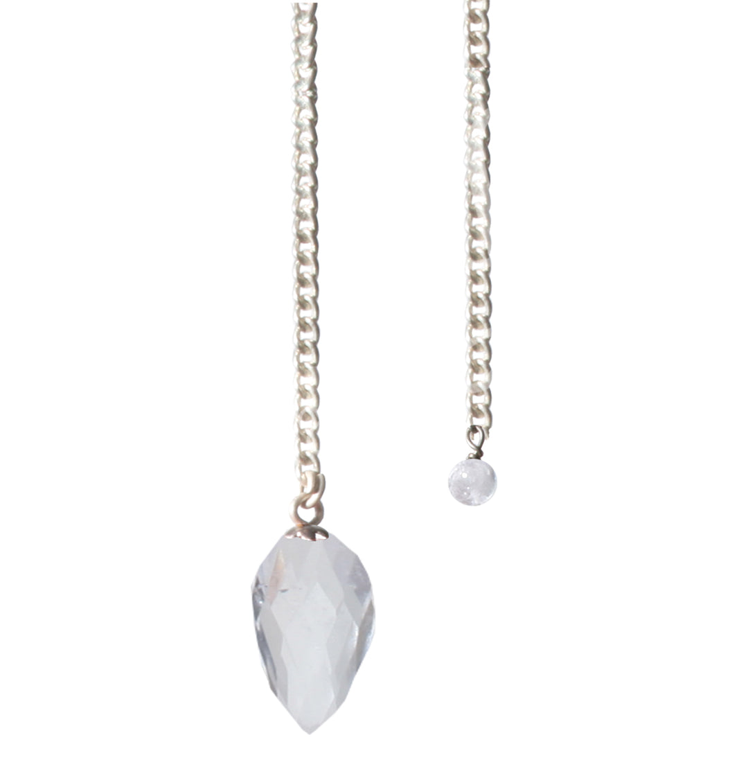 Pendulum Faceted Crystal Quartz Point with Plain Chain 9″L