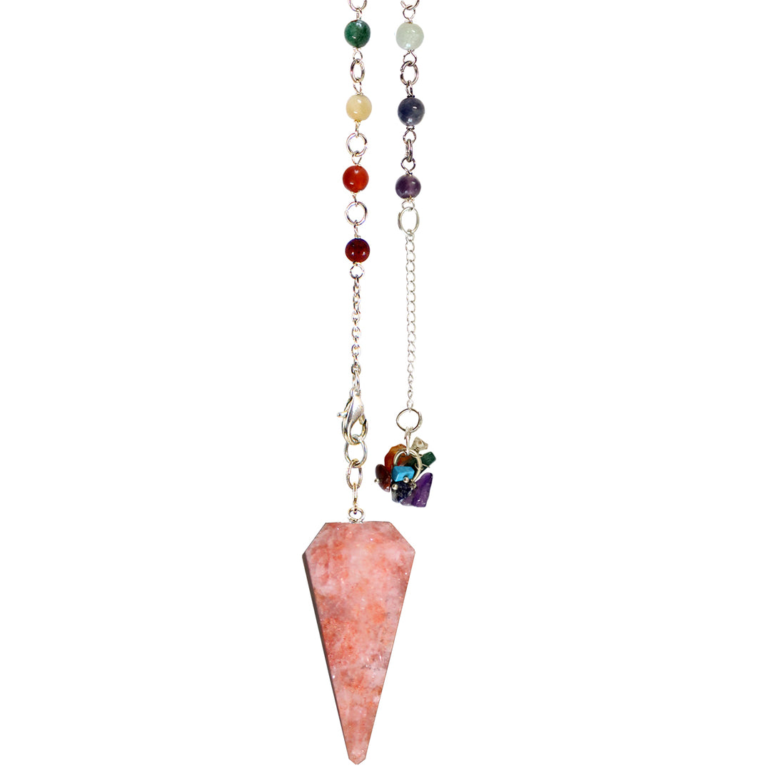 Pendulum Hexagonal Sunstone Point with Chakra Chain 10.5-11"L
