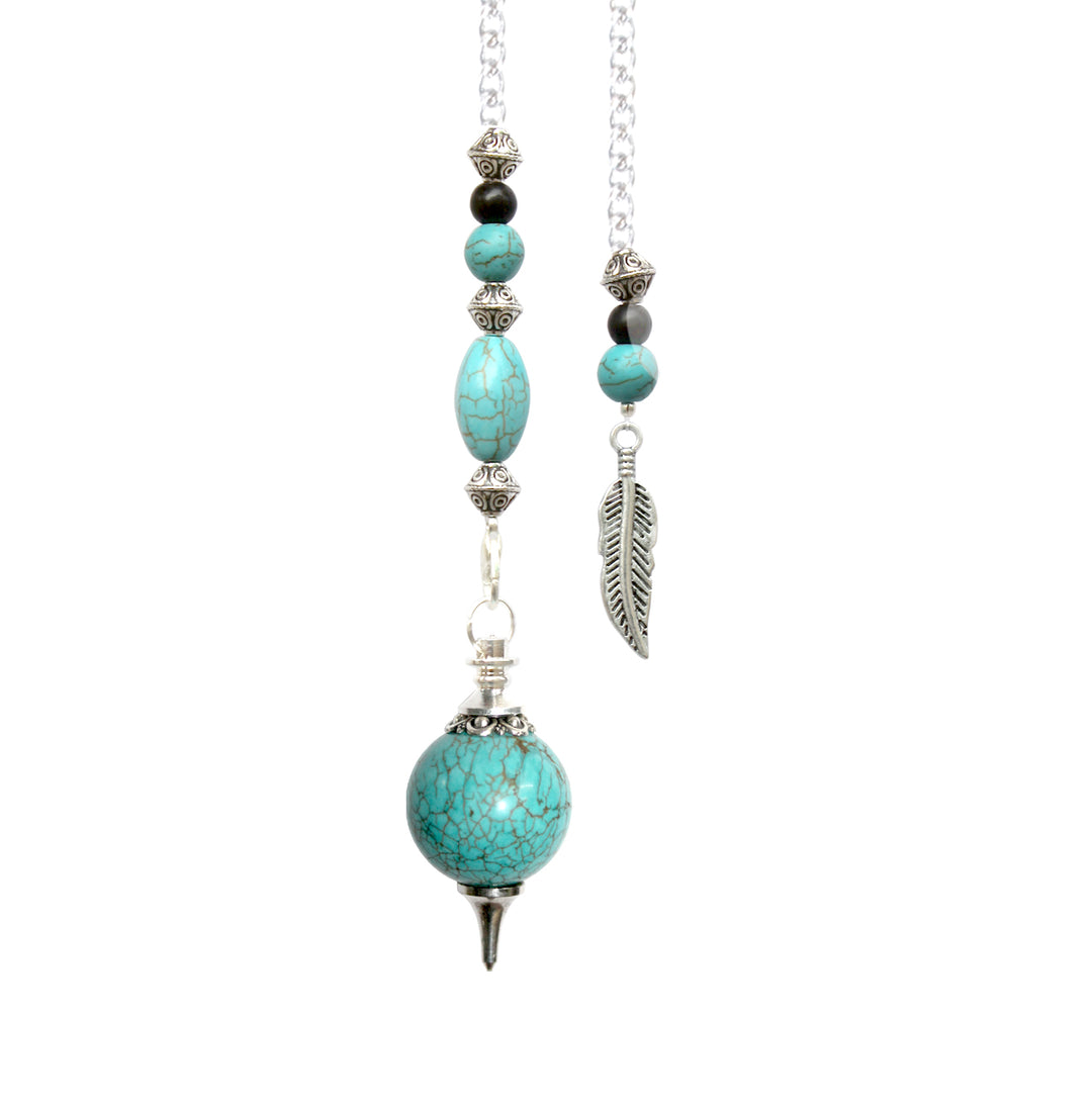 Pendulum Turquoise Ball Feather Beaded Chain 11″L