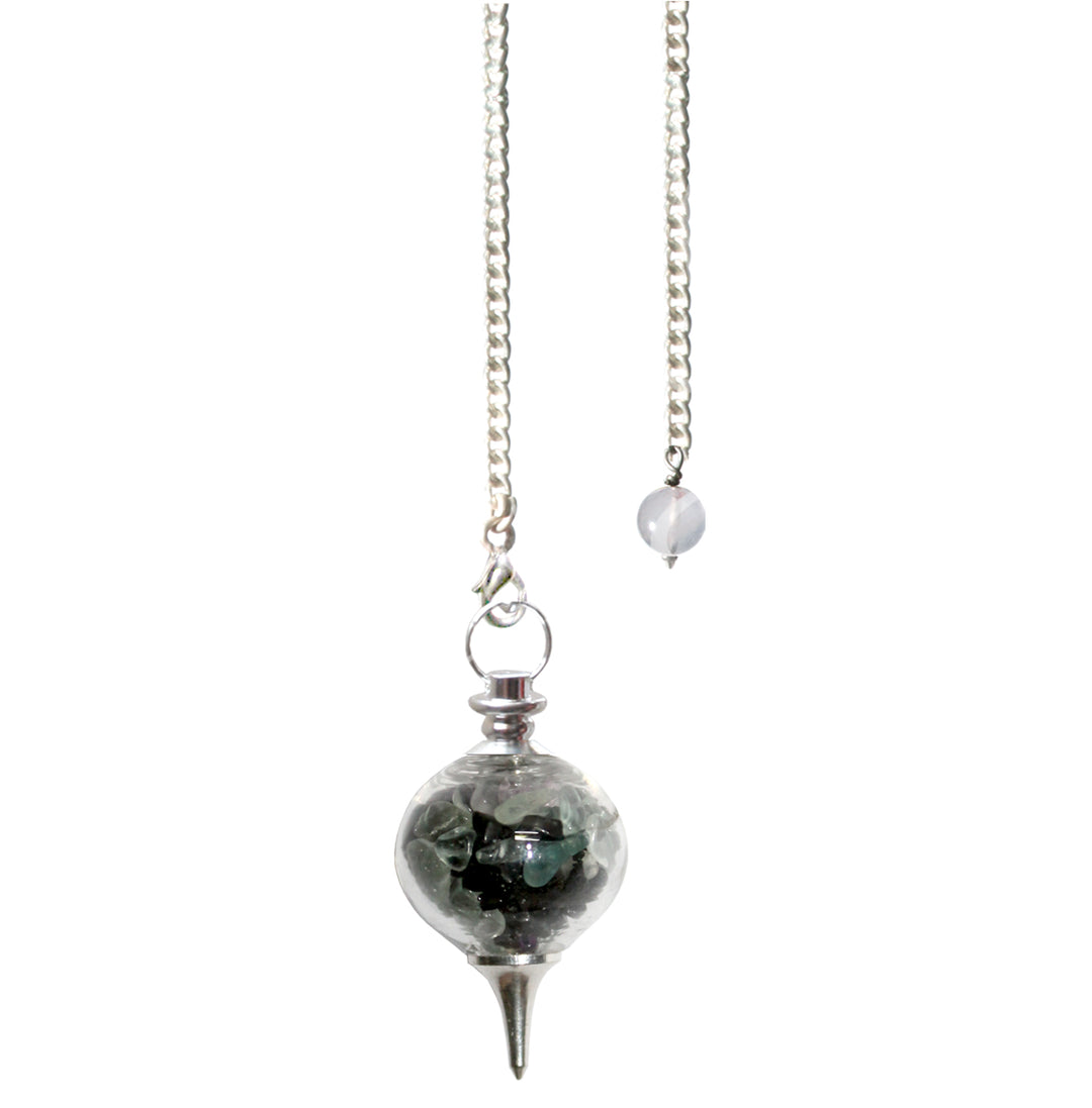 Pendulum Ball Fluorite & Black Tourmaline Chips 9"L
