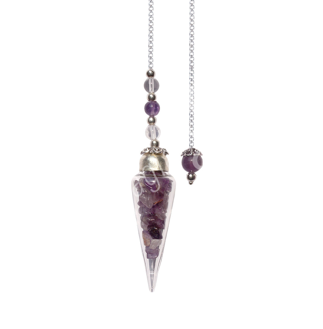 Pendulum Glass Teardrop Amethyst Chips 11"L