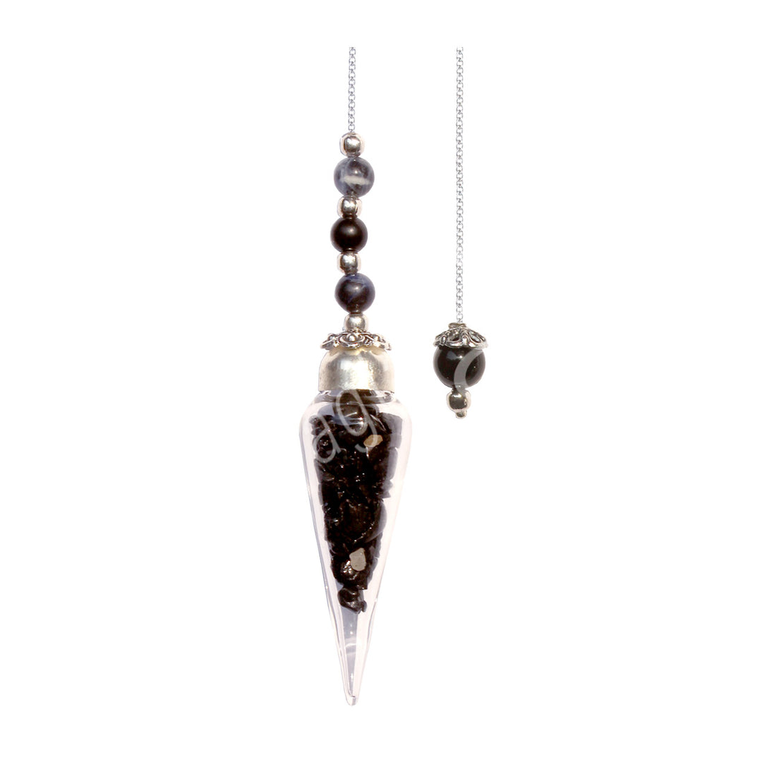 Pendulum Glass Point Black Tourmaline Chips 11"L