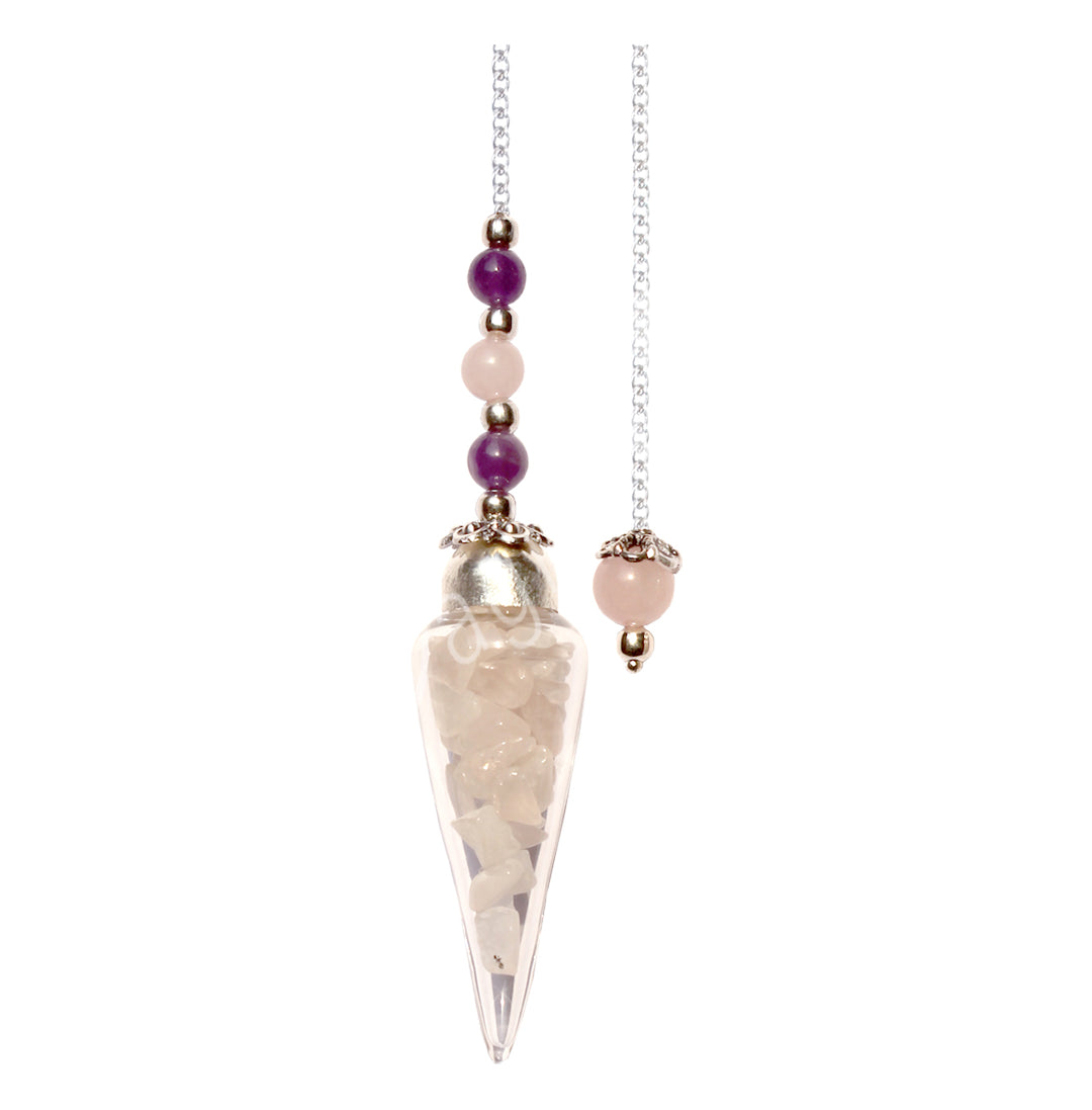 Pendulum Glass Teardrop Rose Quartz Chips 11"L