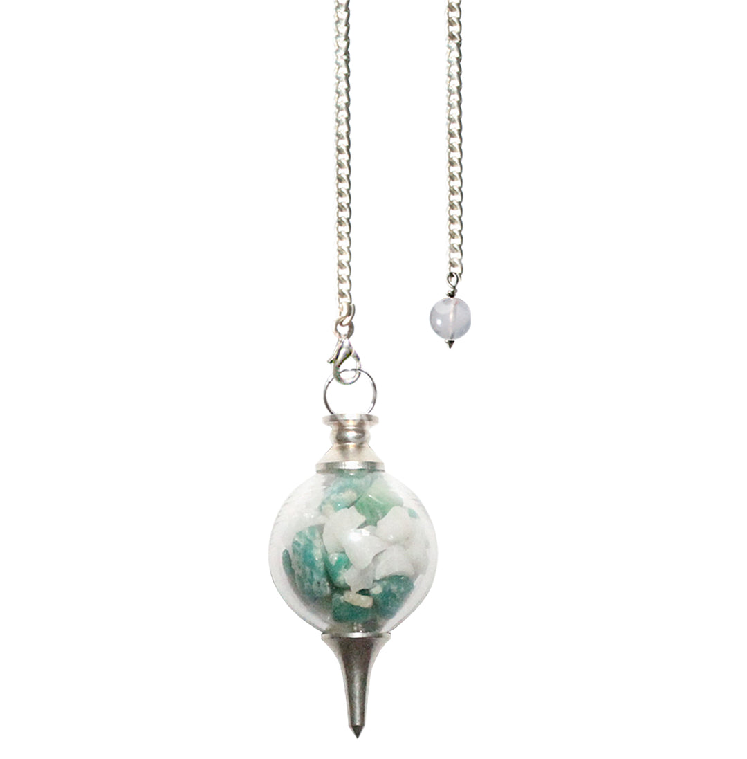 Pendulum Ball Amazonite & White Agate Chips 9"L