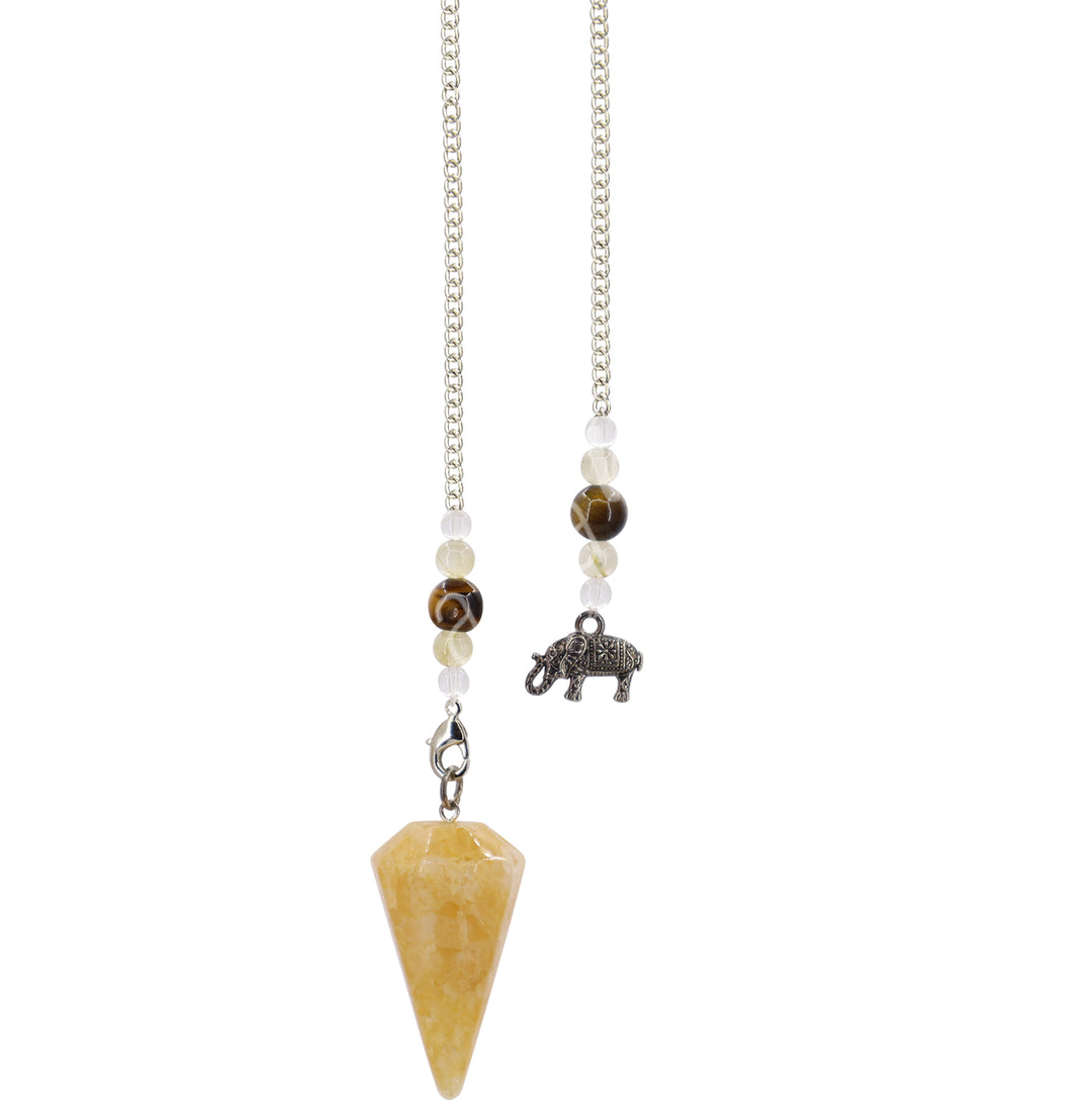 Pendulum Hexagonal Golden Healer Quartz with Elephant Medallion 11"L
