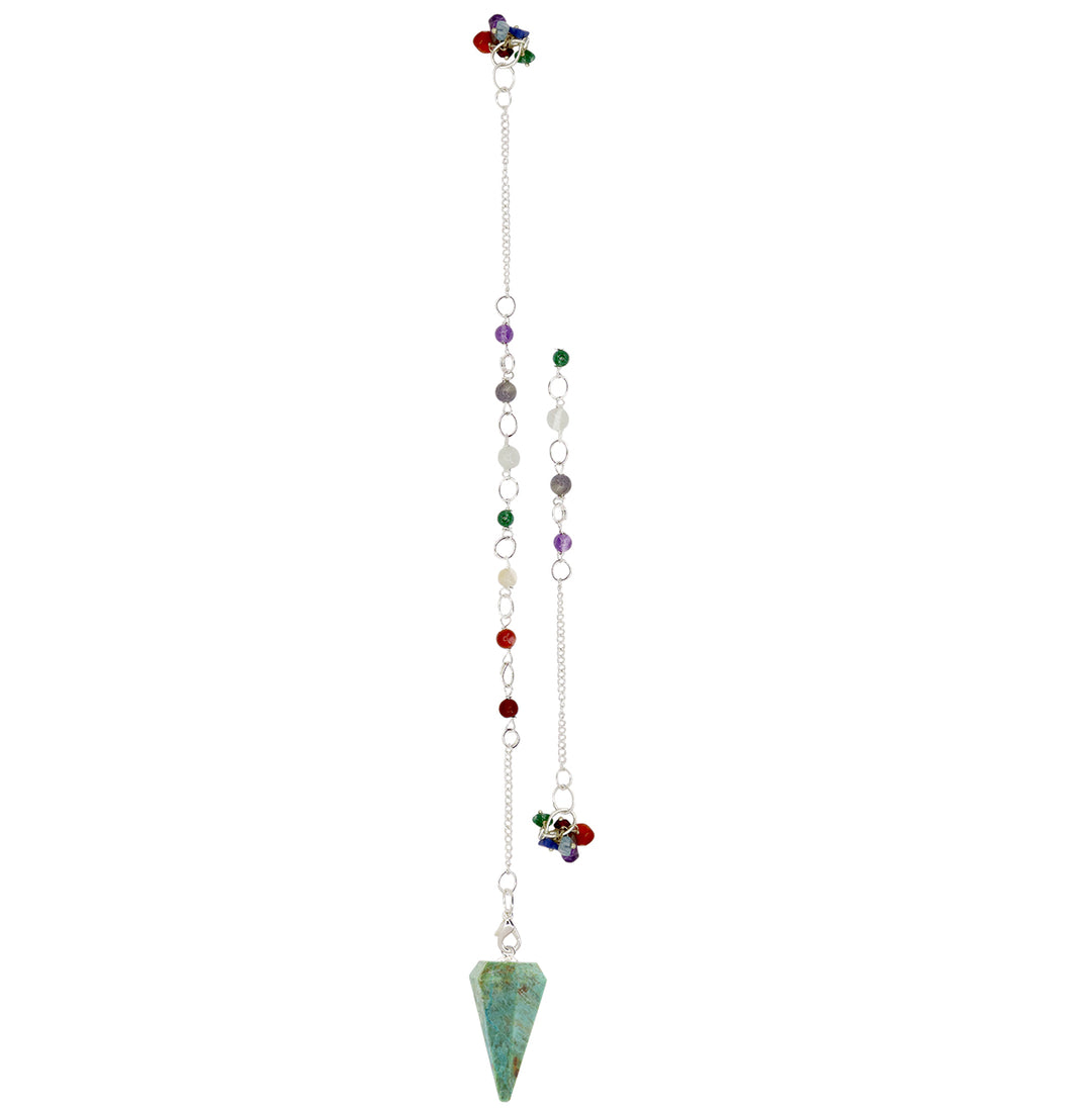 Pendulum Hexagonal Turquoise Point with Chakra Chain 10-10.5"L