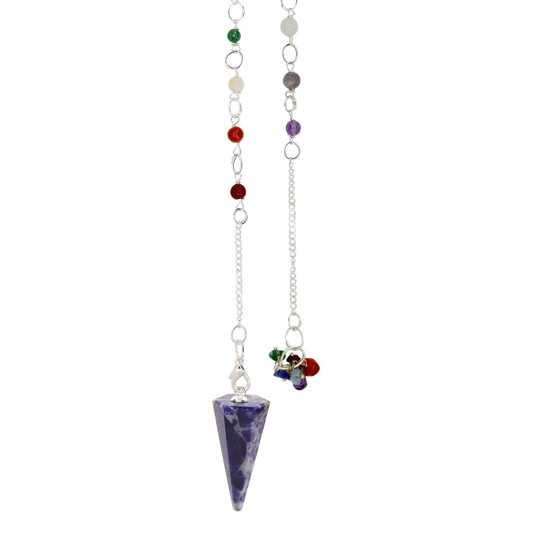 Pendulum hexagonal Sodalite Ex with Chakra Chain 11-11.5"L