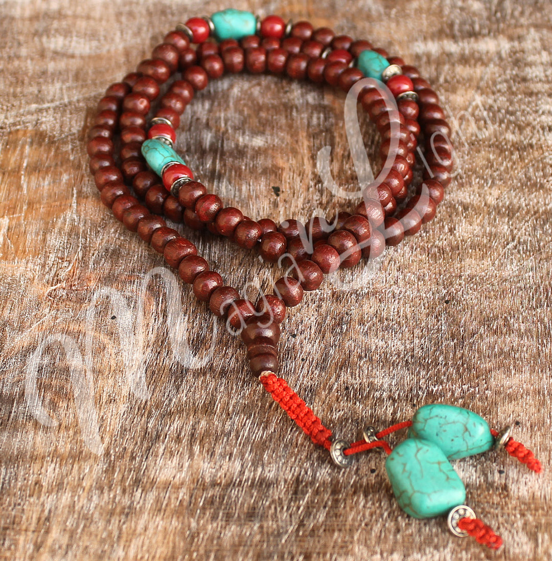 Japamala Rosewood with Turquoise Nuggets 20"L