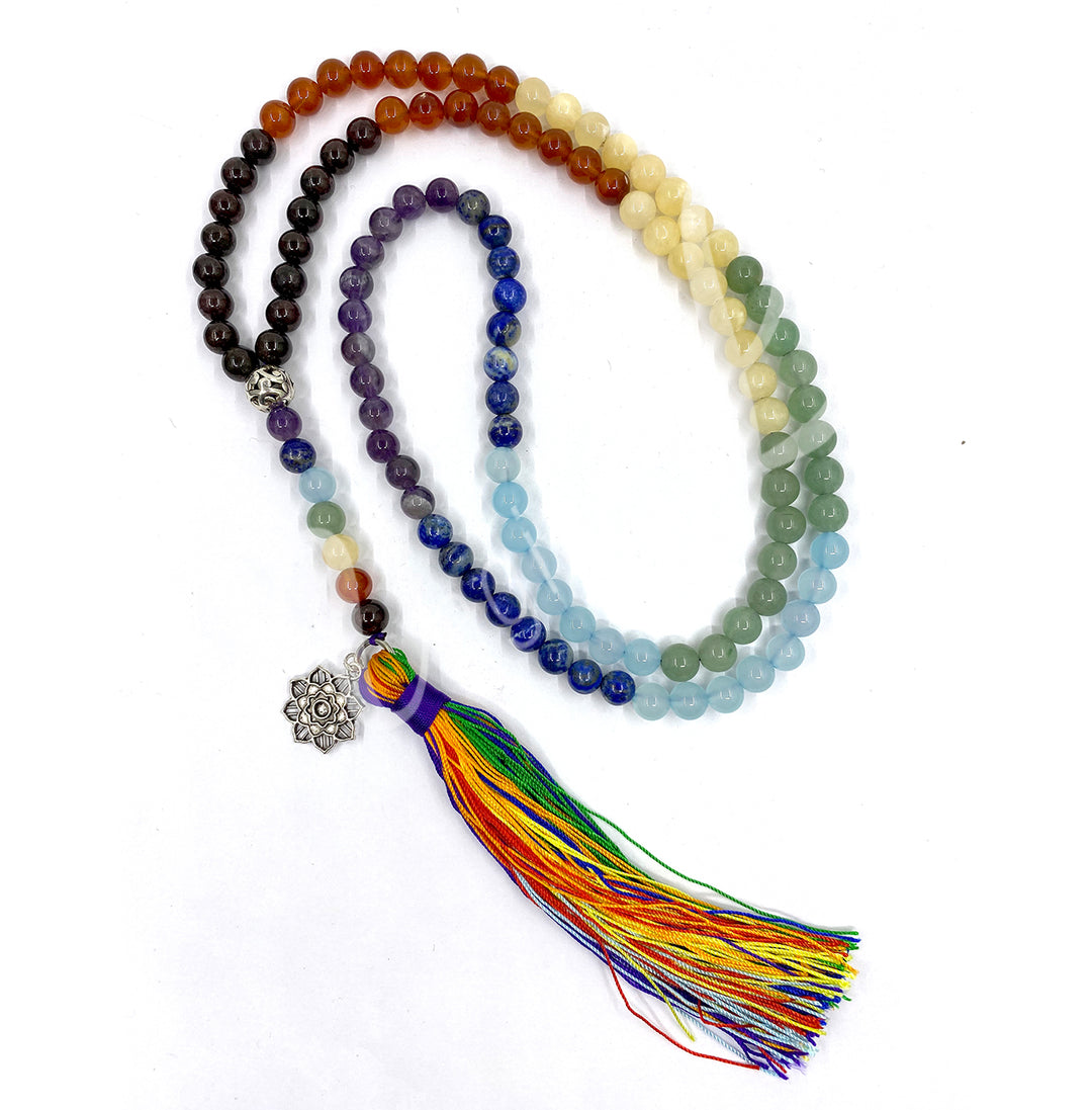 Japamala Chakra Stones with Lotus Charm 33-37″L
