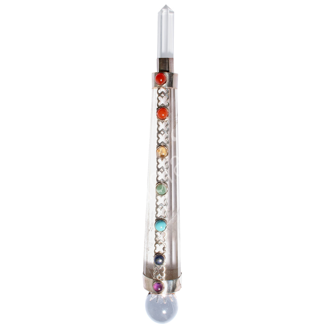 Varita Curativa de Cuarzo Cristal con Chakras