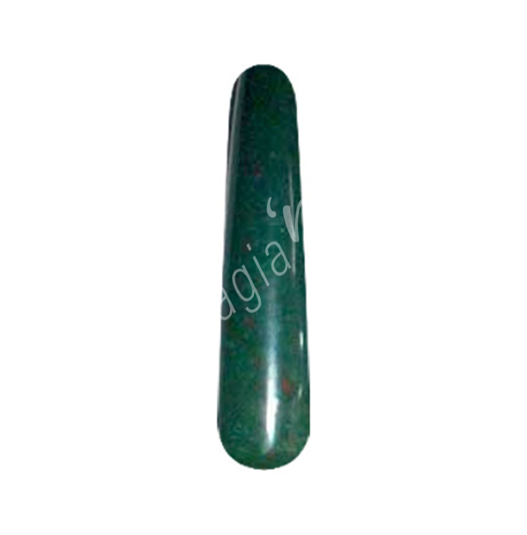 Polished bloodstone massager, ideal for reflexology, acupressure, or crystal healing therapy.