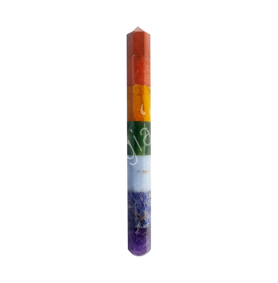 Polished chakra layers crystal massager with a pointed tip, ideal for energy healing, massage, or crystal therapy.