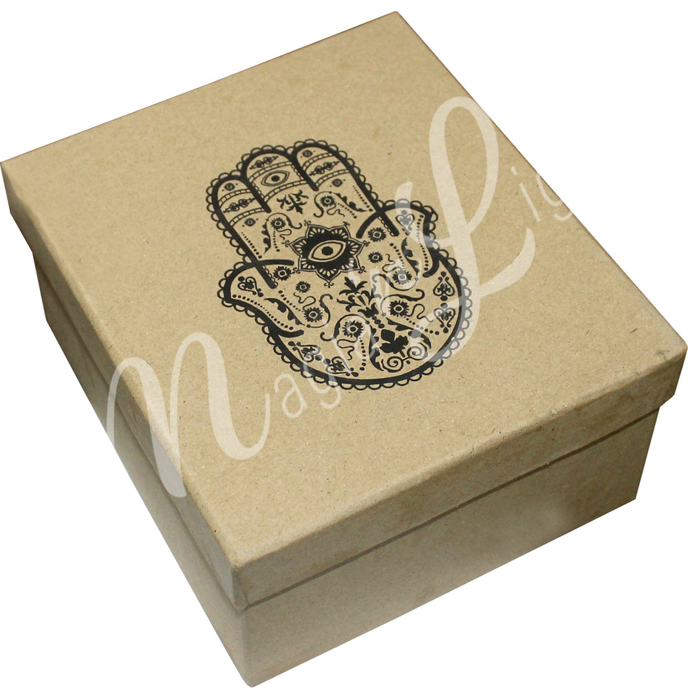 A gift box with a hand of fatima on the lid.