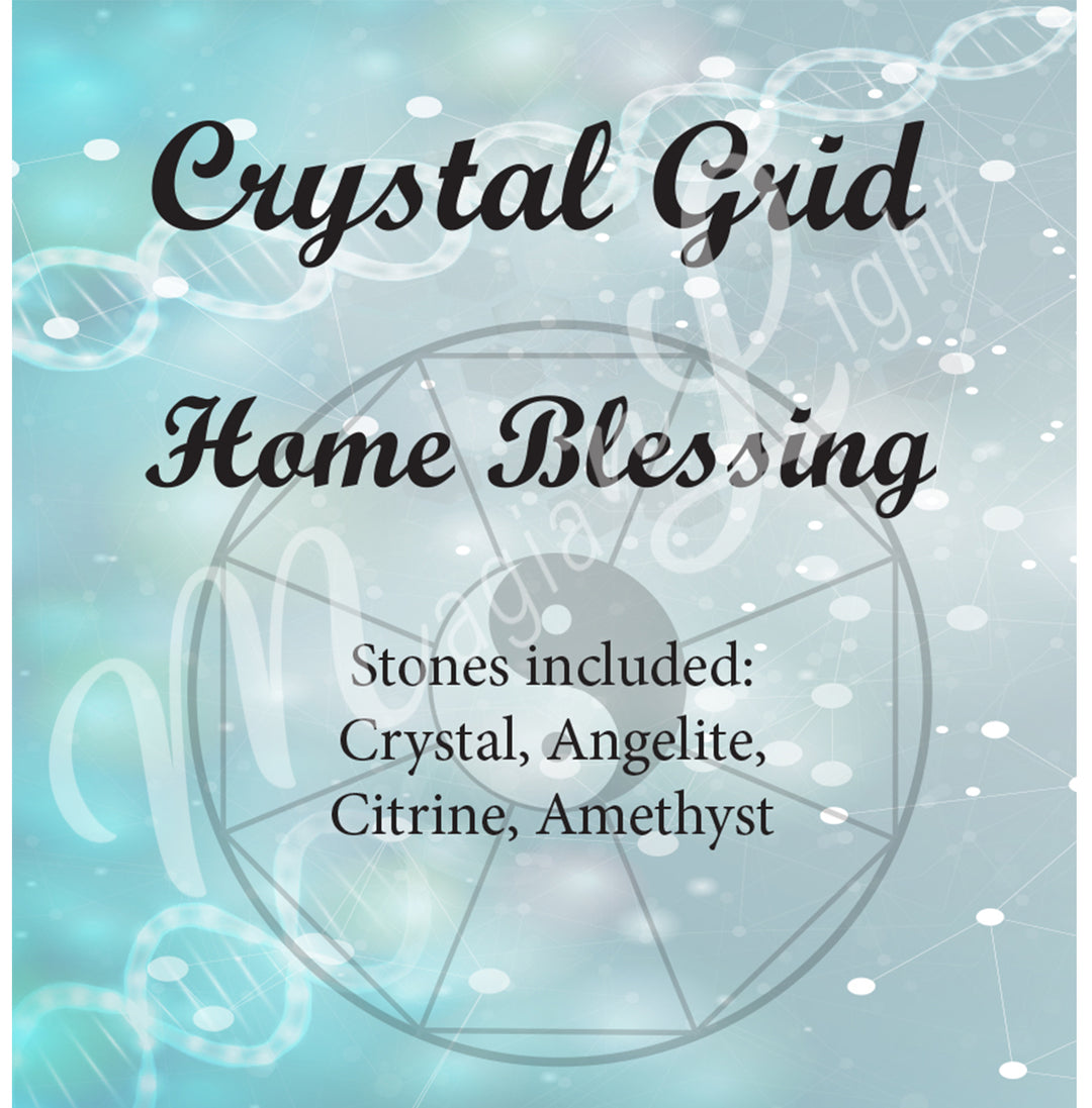 CRYSTAL GRID SET WOOD PLAQUE & STONES FOR HOME BLESSINGS 6″DIA