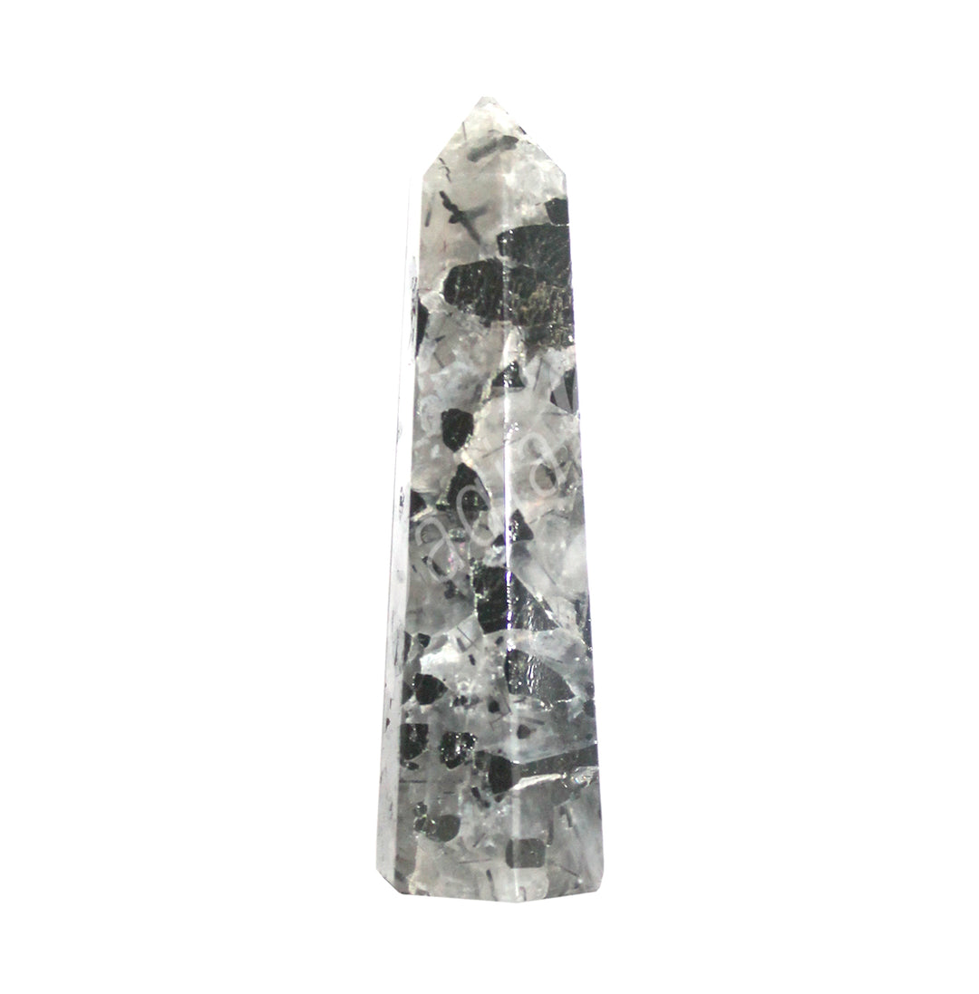 A gray standing point with white and black bands.