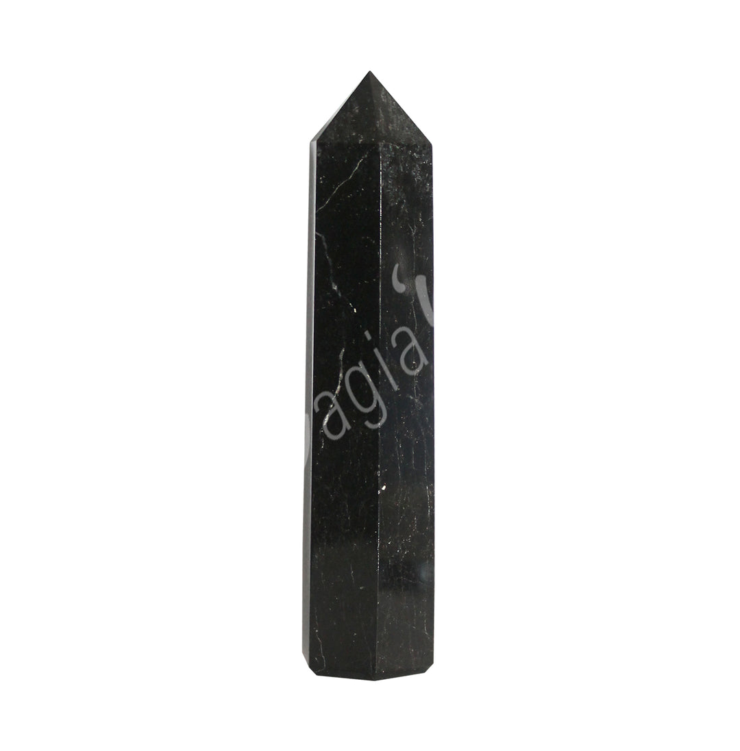 A black standing point with subtile white streaks.