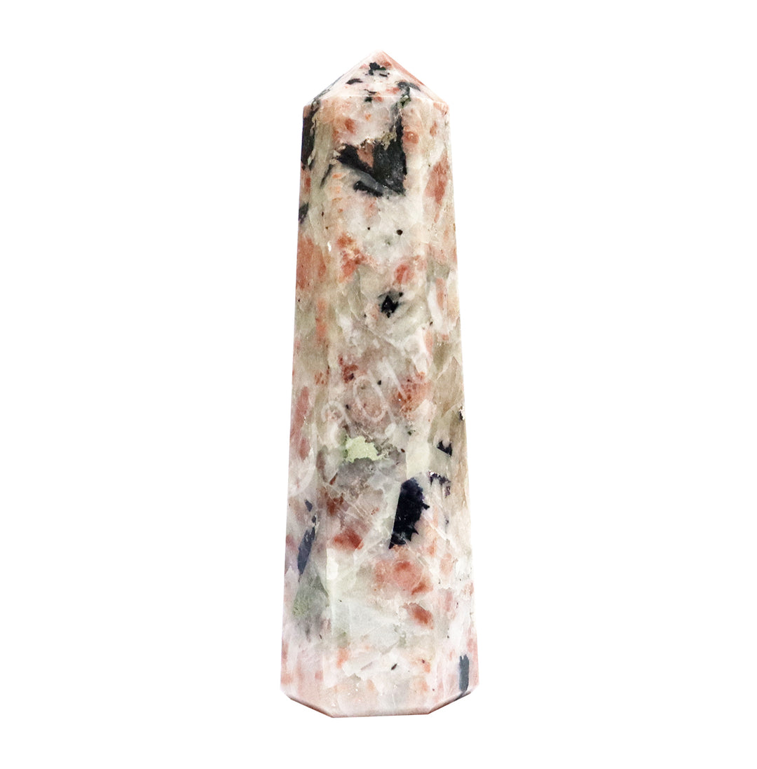 A white standing point with Pink and black specks throughout.