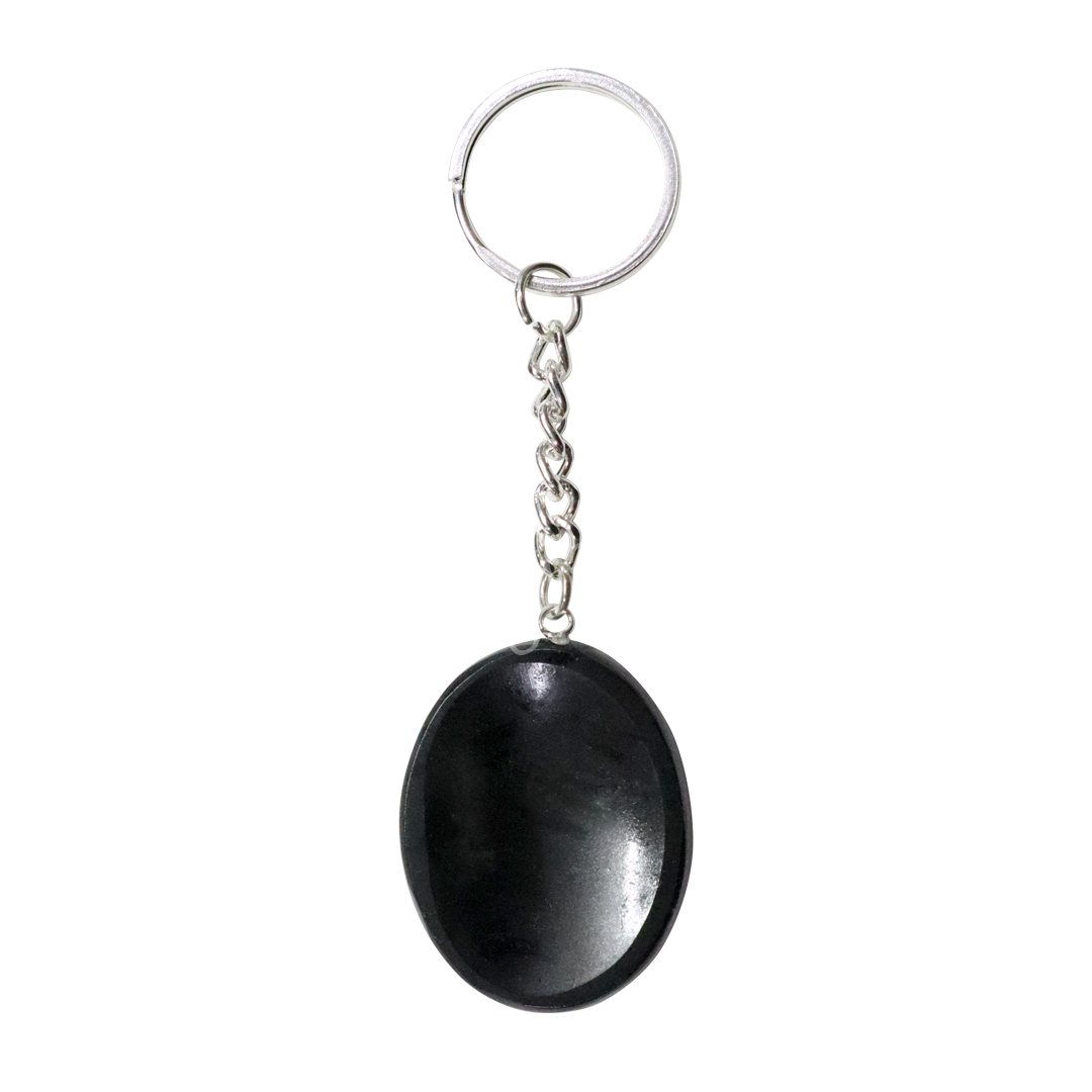 Keychain Worry Stone Black Tourmaline 3.5"L
