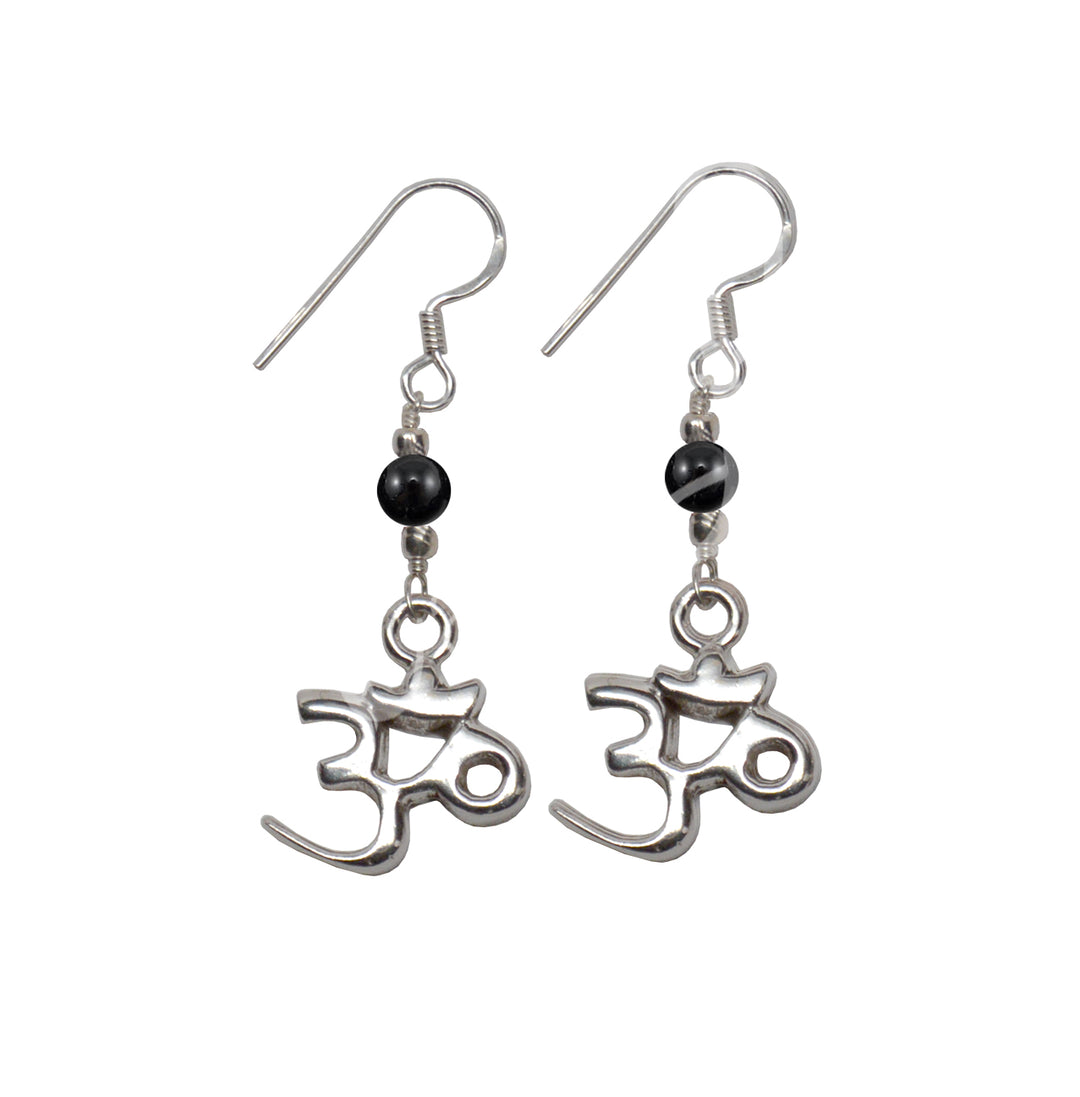 Pendientes de Plata Esterlina con OM y Ónix Negro 2"