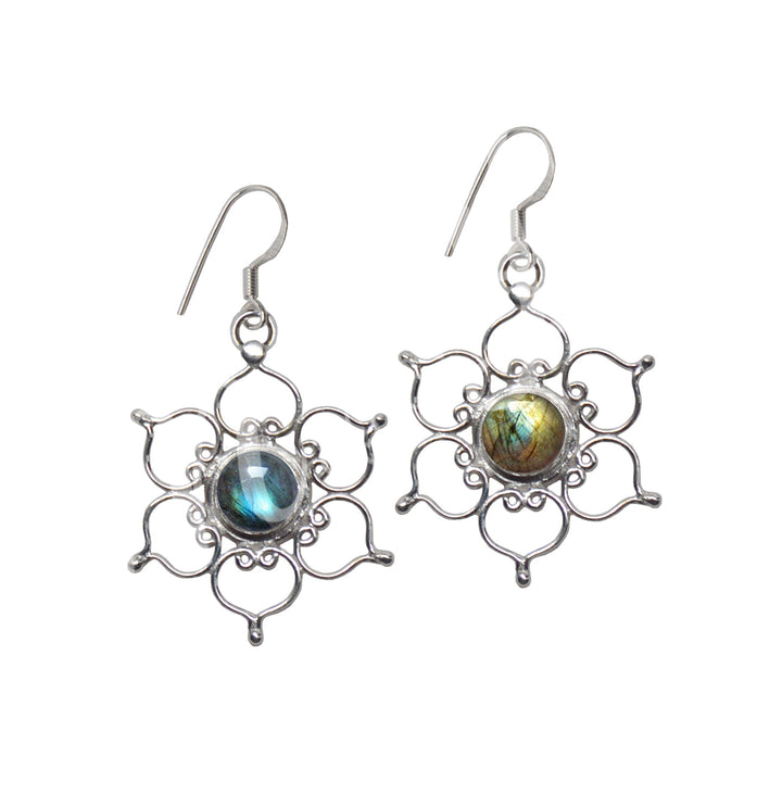 Sterling Silver Earrings Lotus Labradorite