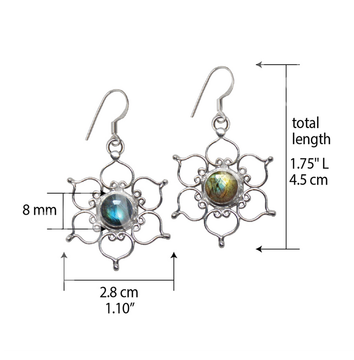 Sterling Silver Earrings Lotus Labradorite