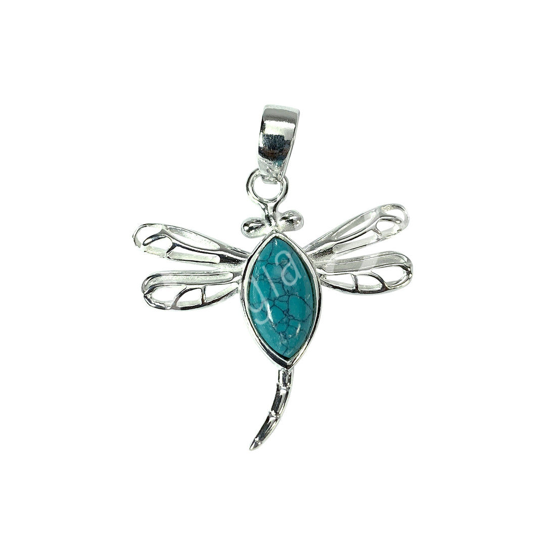 Sterling Silver Pendant Dragonfly Turquoise 1.75″