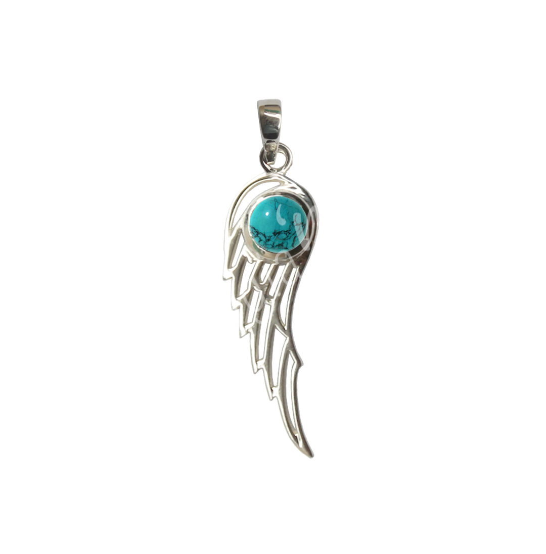 Sterling Silver Pendant Angel Wing Turquoise 1.6″